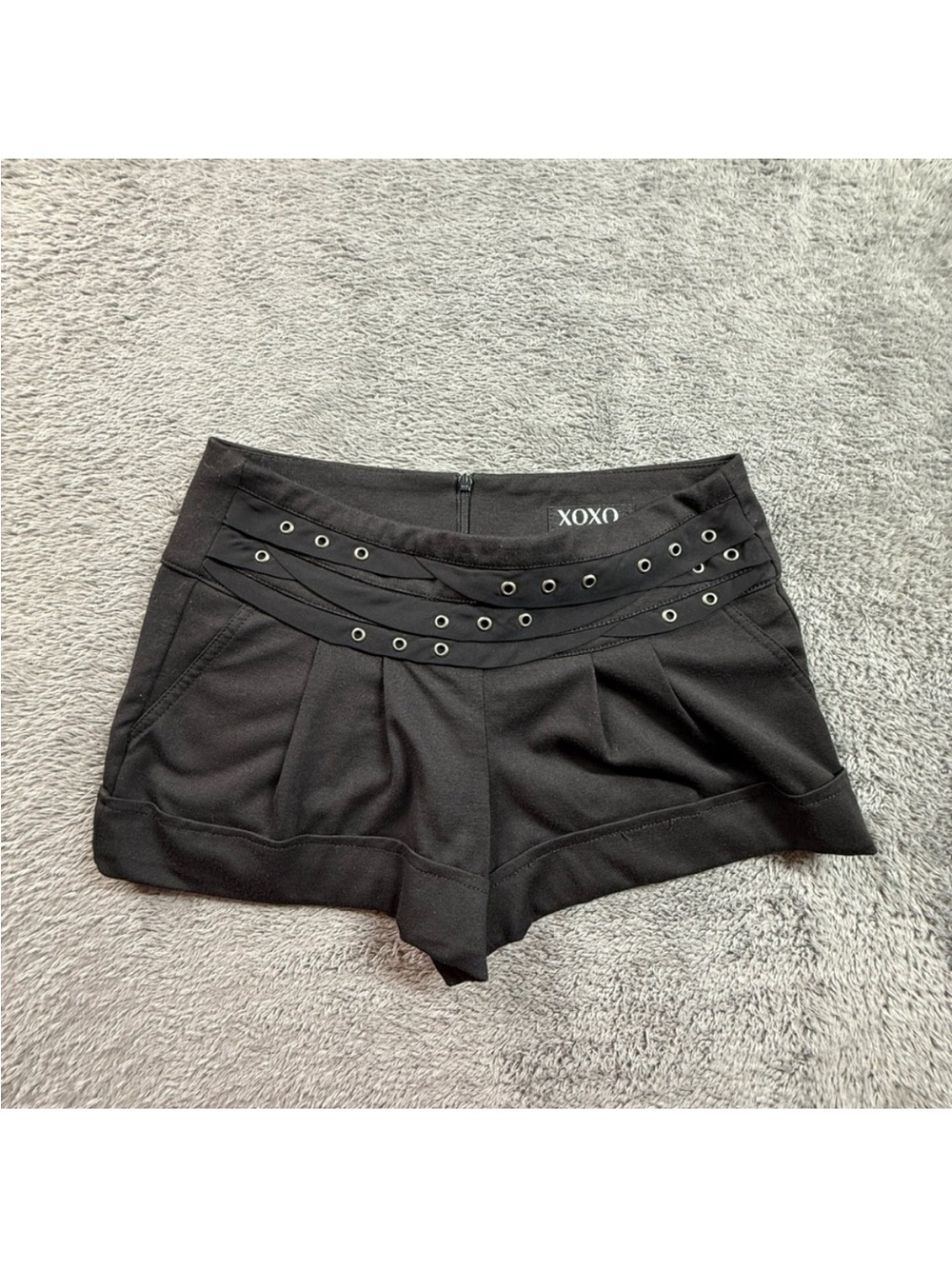 XOXO Black High-Waist Eyelet Trim Women's Shorts